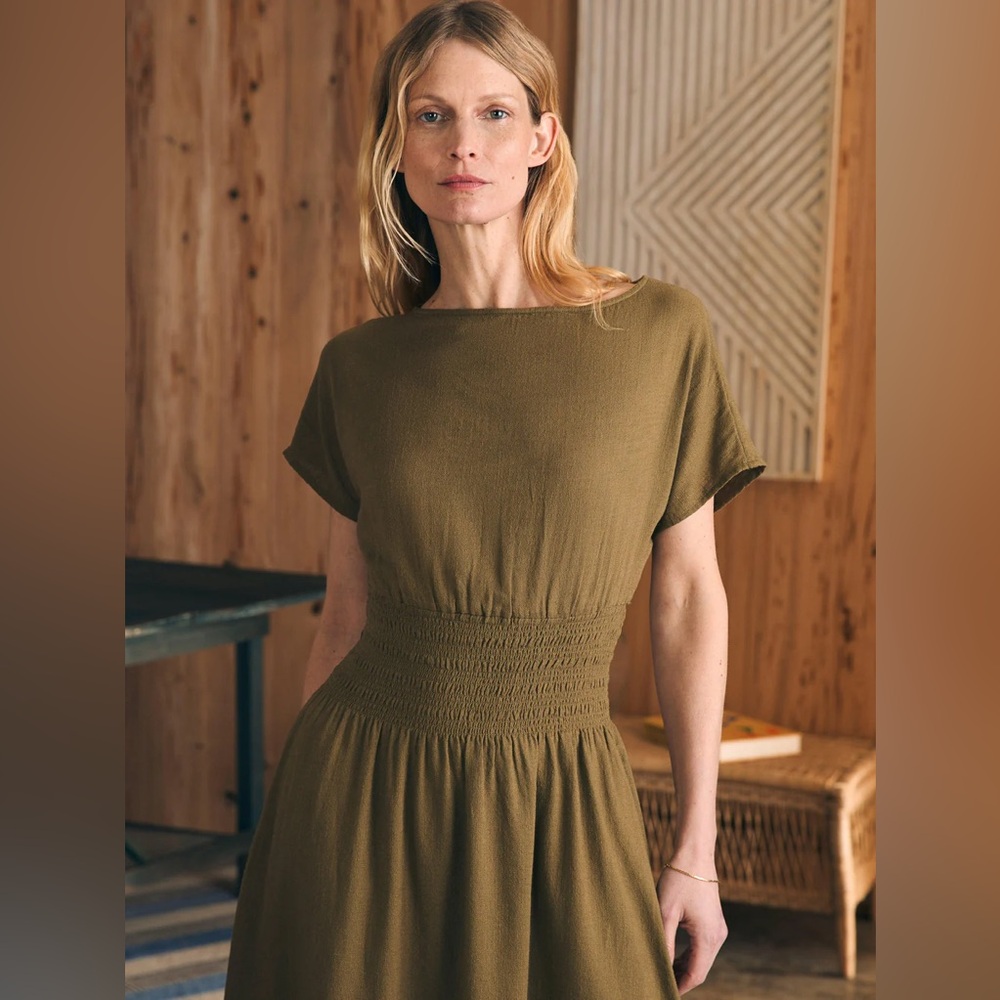 Faherty Coast to Coast Olive Midi Dress Size Small